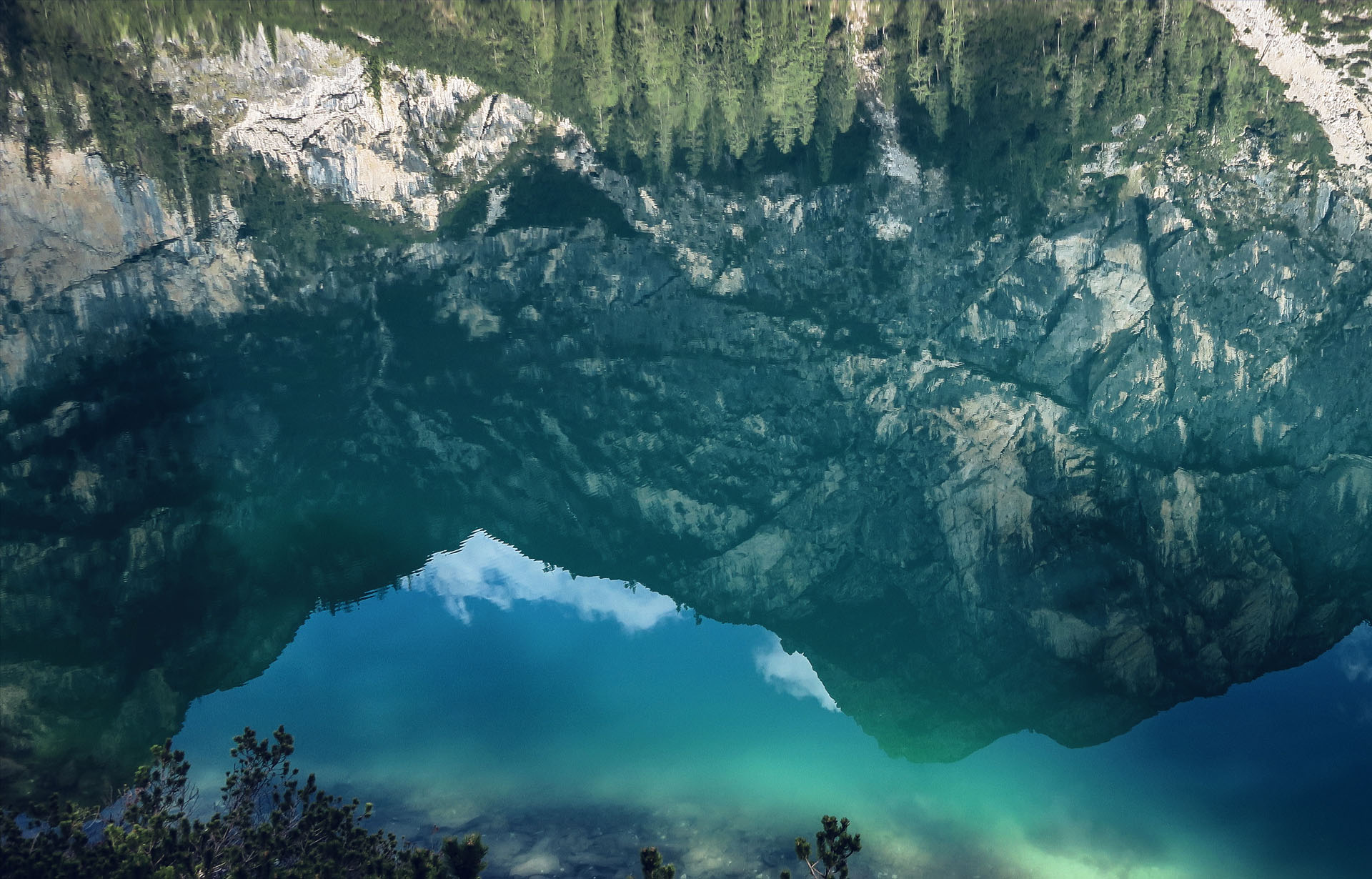 Mountain and trees reflected in the lake